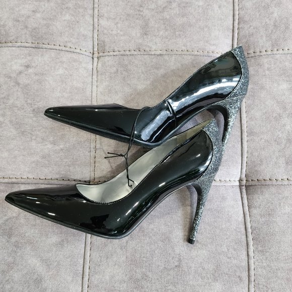 NEW Marc Fisher Black Pointed Toe Glitter Pump Patent Leather Size 9M - Picture 4 of 9